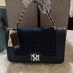 Badgley Mischka Dark Blue Quilted Shoulder Bag